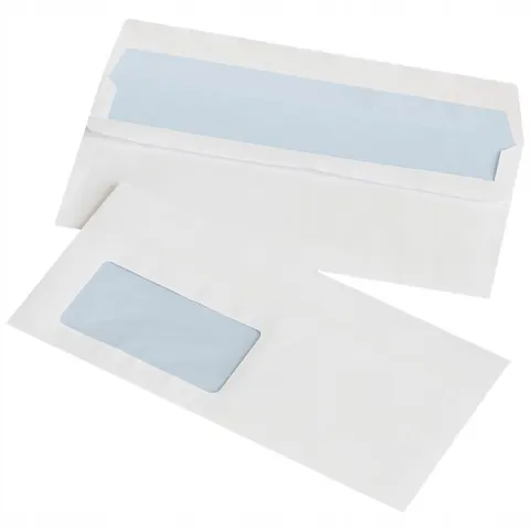 Koperty białe samoklejące z okienkiem DL 50 sztuk 110x220mm