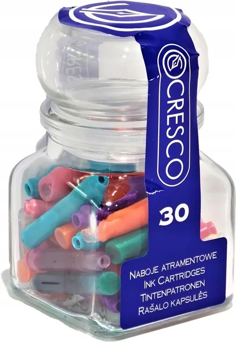 Naboje do piór w słoiczku kolorowe mix 30 sztuk Cresco