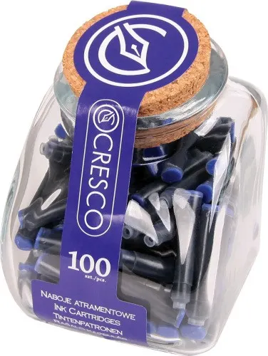 Naboje do pióra atramentowe niebieskie słoik 100 sztuk Cresco