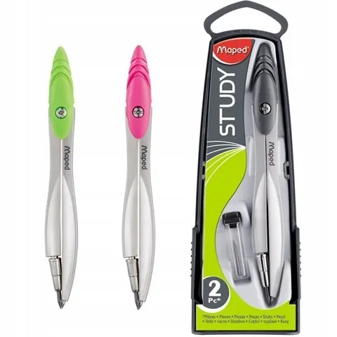Cyrkiel metalowy szkolny + 2x grafit Maped Study 110 w etui