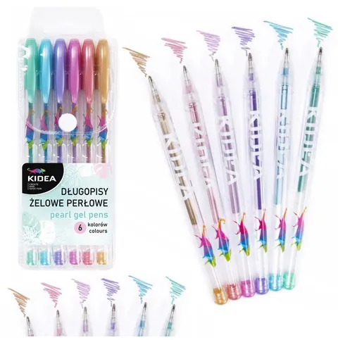 Długopisy żelowe kolorowe 6 kolorów perłowe połysk Kidea