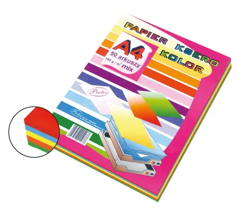 Papier kolorowy ksero A4 160g 50 ark. mix Protos