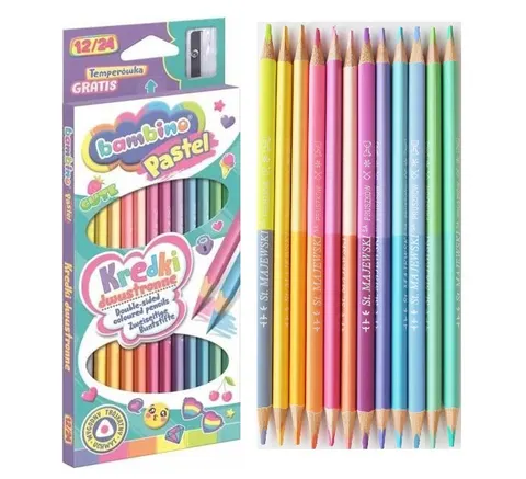 Kredki pastelowe Bambino dwustronne trójkątne 12/24 kolorów + temperówka gratis