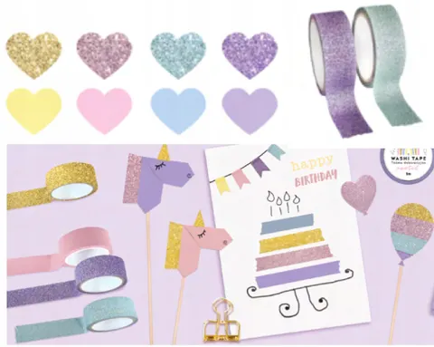 Taśmy dekoracyjne washi tape zestaw 8 szt. pastel brokat Interdruk