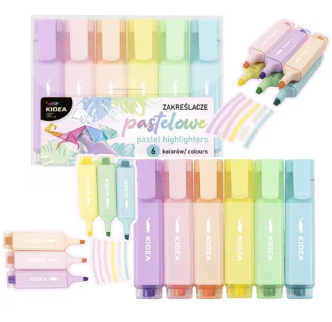 Zakreślacze pastelowe 6 kolorów pastel Kidea