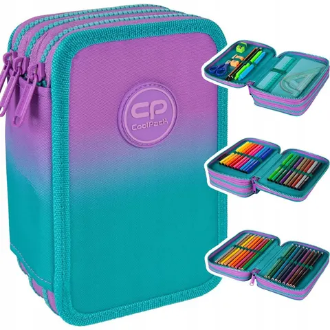 Piórnik trzykomorowy z wyposażeniem CoolPack ombre GRADIENT BLUEBERRY