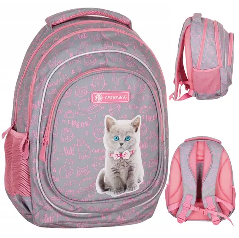 Plecak szkolny 3-komorowy dziewczęcy różowy kotek Astrabag Pinky Kitty - Nowość 2022