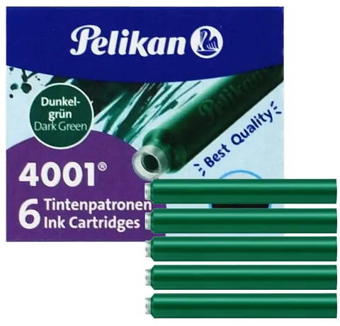 Naboje do pióra Pelikan zielone 6 szt. krótkie