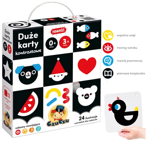 CzuCzu Duże karty kontrastowe czarno-białe 0+ zabawka dla niemowląt