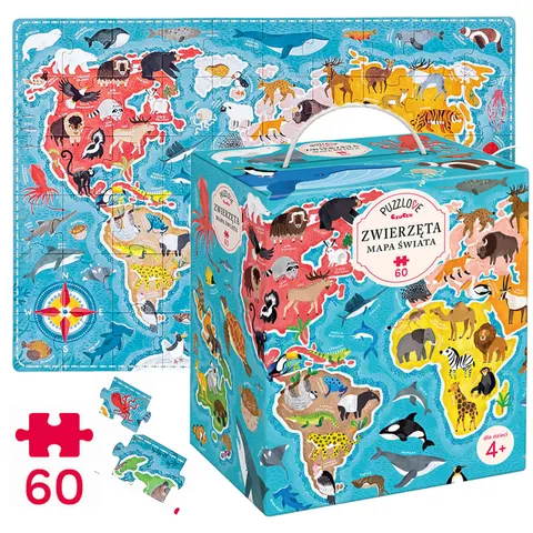 Puzzle dla dzieci MAPA ŚWIATA Zwierzęta CzuCzu 60 elementów 4+