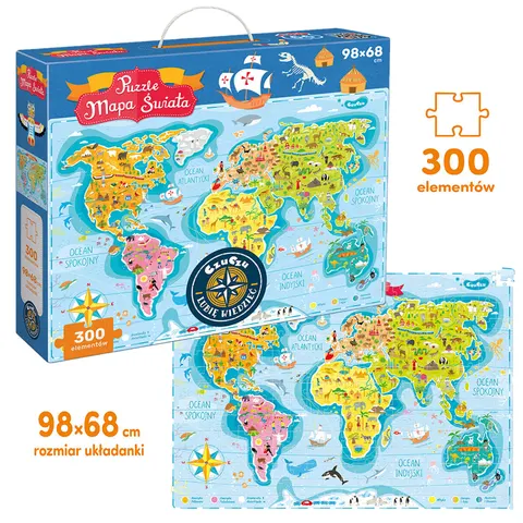 Puzzle dla dzieci Mapa Świata CzuCzu 300 elementów 7+ puzzle edukacyjne