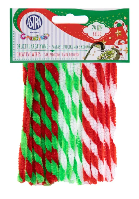 Druciki kreatywne mix świąteczny 24 szt. 10 cm 3 kolory Astra
