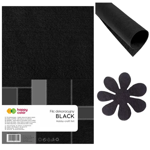 Filc dekoracyjny czarny A4 1 arkusz miękki Happy Color