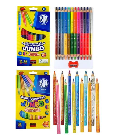 Zestaw kredek szkolnych Jumbo 36 kolorów dwustronne + tęczowe Astra