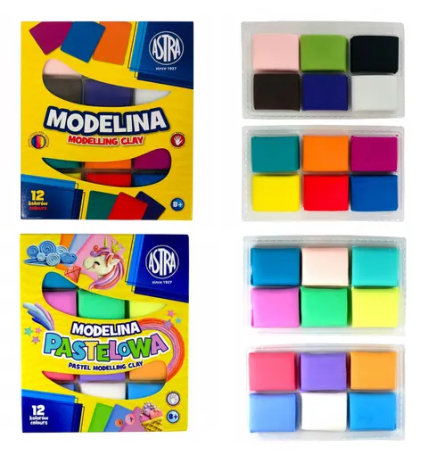 Zestaw modelina 24 kolory podstawowe + pastelowe Astra 12+12