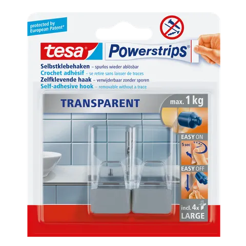 Haczyki samoprzylepne tesa® POWERSTRIPS przezroczyste-chrom, duże