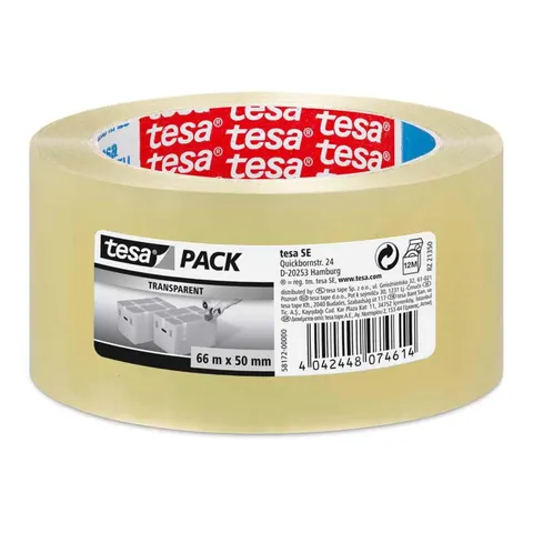 Taśma klejąca pakowa tesapack® STANDARD 66m x 50mm, przezroczysta