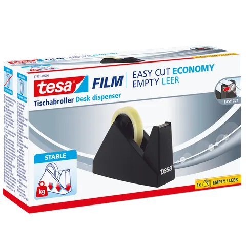 Dyspenser stacjonarny tesa® Easy Cut Economy do rolek 66m x 25mm, czarny