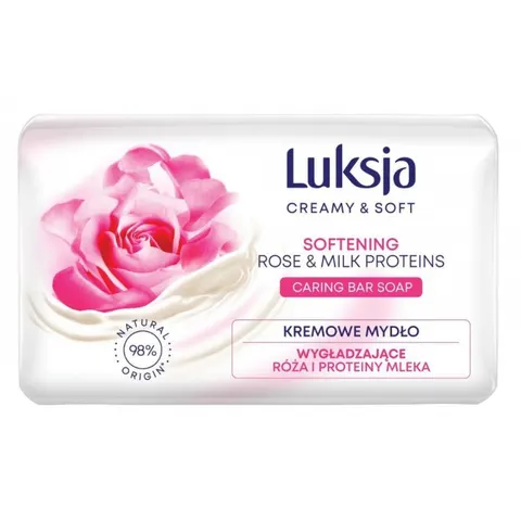 LUKSJA CREAMY & SOFT Mydło w kostce RÓŻA & PROTEINY MLEKA, 90 g