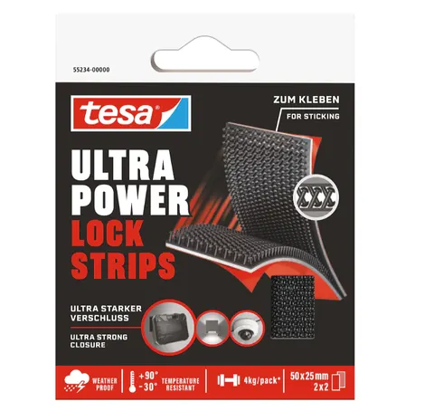 TESA ULTRA POWER LOCK STRIPS Rzep samoprzylepny w plastrach 5cmx25mm czarny