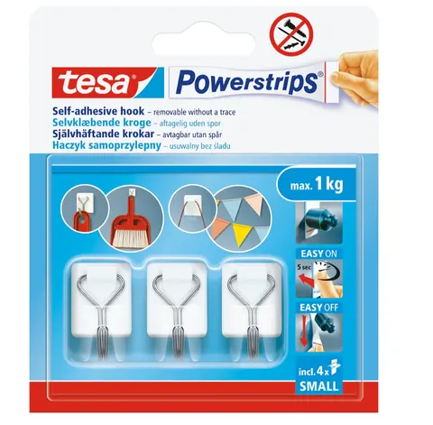 TESA POWERSTRIPS Haczyki metalowe samoprzylepne łazienkowe białe 1kg