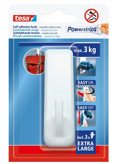 TESA POWERSTRIPS Haczyk hak samoprzylepny duży biały wielorazowy 3kg