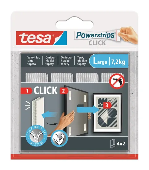 TESA POWERSTRIPS CLICK Rzepy samoprzylepne ścienne na klej 4 pary rozmiar L