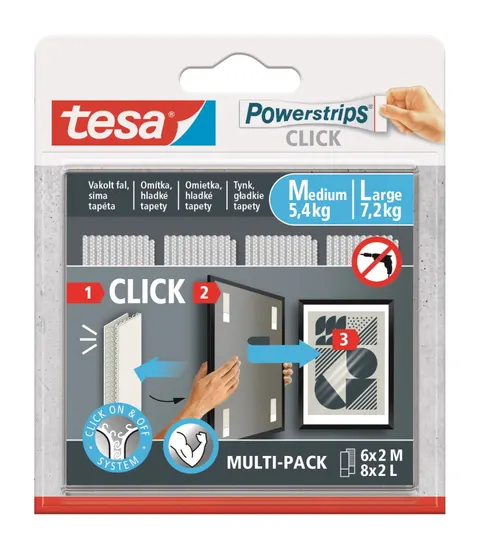TESA POWERSTRIPS CLICK Rzepy samoprzylepne na klej 6 par M + 8 par L