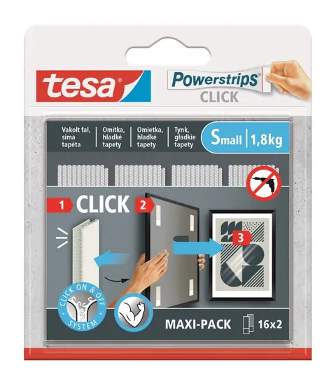 TESA POWERSTRIPS CLICK Rzepy samoprzylepne ścienne na klej 16 par rozmiar S