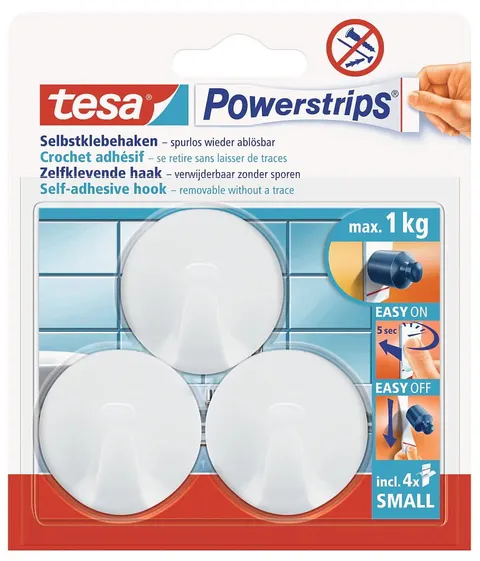 TESA Haczyk okrągły mały Powerstrips 1kg biały 3 szt