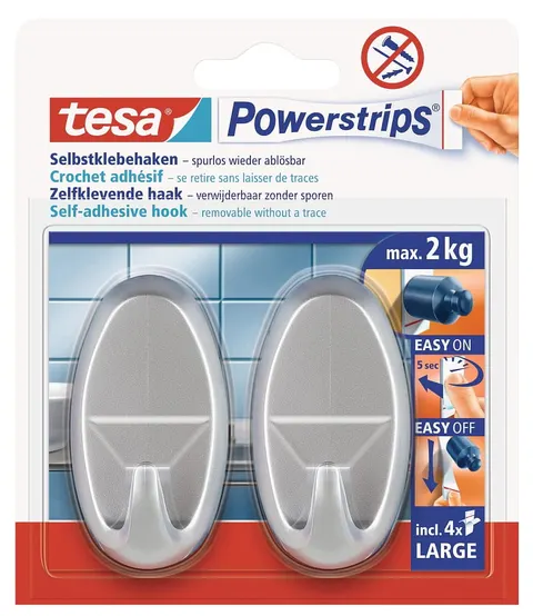 TESA Haczyk owalny duży Powerstrips 2kg chrom 2 szt
