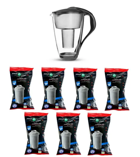 Dafi CRYSTAL 2,0l LED GRAFITOWY Szklany dzbanek do wody filtr 7szt Filter Logic FL601G