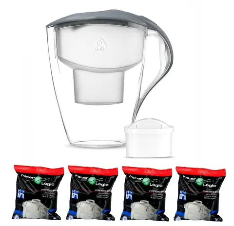 Dafi ASTRA MI 3,0L STALOWY Dzbanek do wody filtr 1 szt Unimax + 4 szt FilterLogic FL-402H
