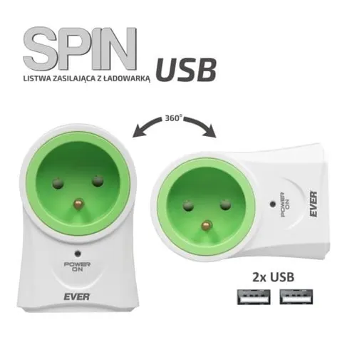 EVER SPIN LISTWA ZASILAJĄCA 1*UTE 2*USB 16A WHITE