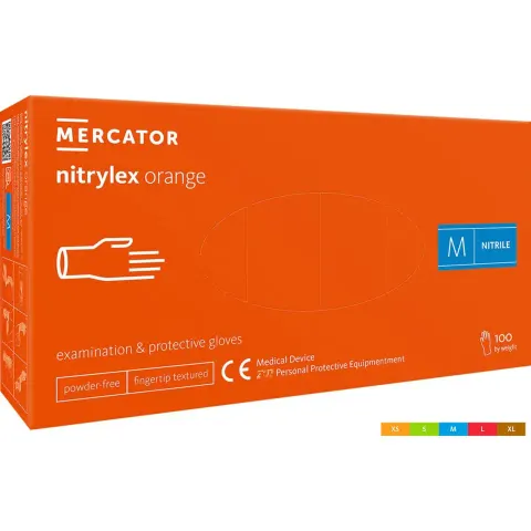 Rękawice Nitrylowe 8% VAT MERCATOR MEDICAL pomarańczowe męskie — rozm. M