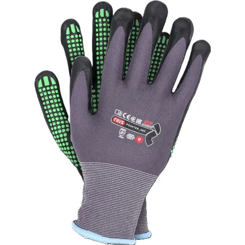 Rękawice Ochronne POINTER Nitrylowe FOAM 10 SZARO-CZARNO-ZIELONY