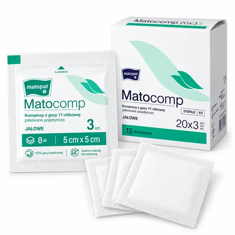 20x Matocomp Kompresy z gazy jałowe 5cmx5cm pakowane po 3 sztuki 17N8W