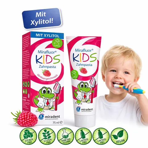 Pasta dla dzieci mirafluor kids, o smaku malinowym 75 ml