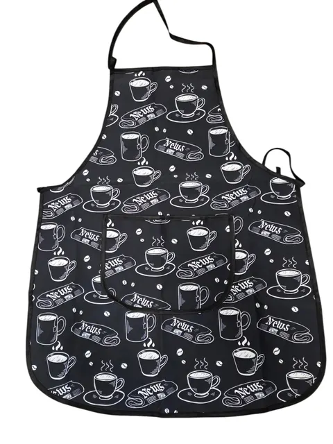 FARTUCH PRZEDNI PLAMOODPORNY APRON CZARNY GAZETA KUBKI