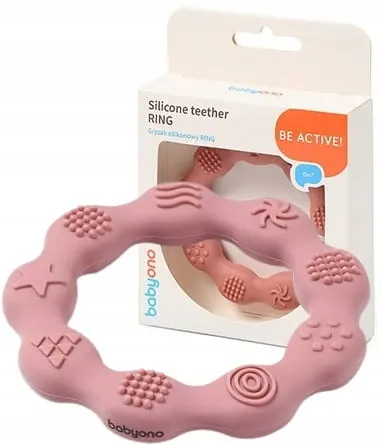 Gryzak silikonowy sensoryczny Ring Różowy, Babyono