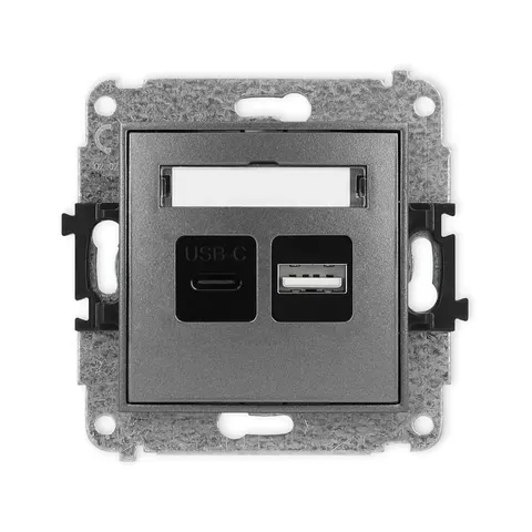 Mechanizm ładowarki USB podwójnej USB C + USB A, 30W max. producent Karlik seria Mini kolor Grafitowy kod 11MCUSB-10