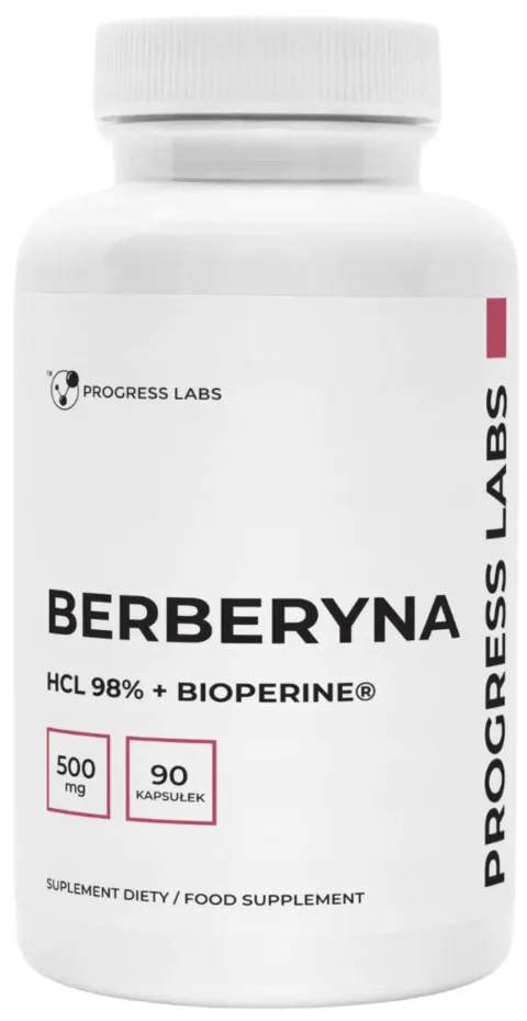 Progress Labs Berberyna HCL 98% + BIOPERINE 500mg 90 kapsułek Dodatek Ekstraktu z Czarnego Pieprzu