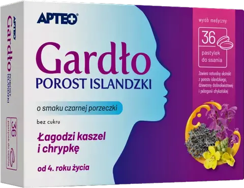 Apteo, gardło z porostem islandzkim, 36 pastylek do ssania