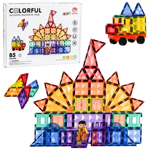 Klocki magnetyczne Kolorowe Panele 85 elementów Lean Toys
