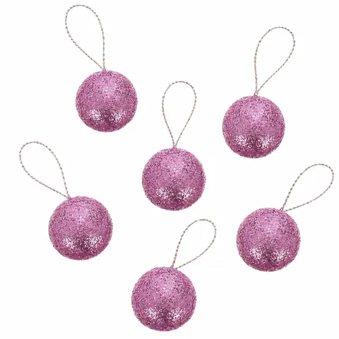 [68xg5206] Bombki brokatowe 6cm 6 sztuk jasnoróżowe