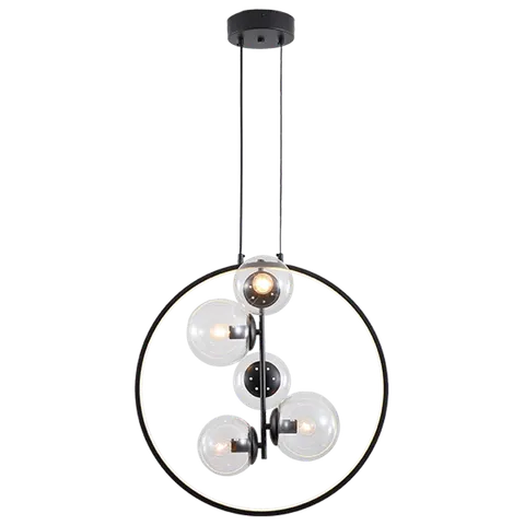 Lampa sufitowa NOVA czarna 5xE14 + 16W LED Kule Ring Elem DRS8202/5 BL
