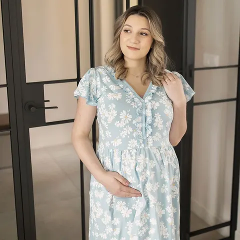 Eevi Koszula ciążowa błękitna w margaretki LINDA