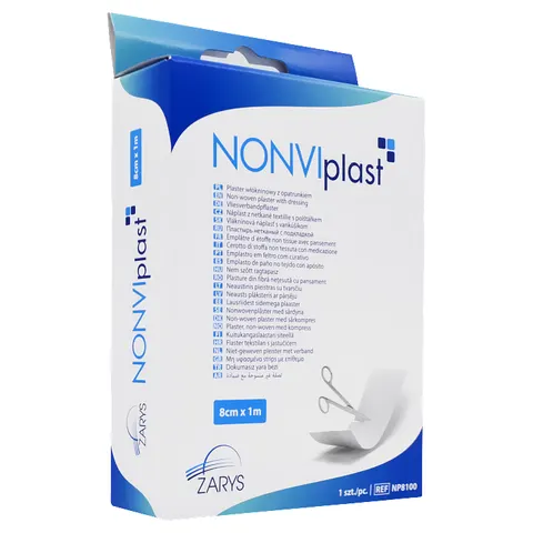 Plaster włókninowy 8cmx1m hypoalergiczny z opatrunkiem NONVIplast Zarys REF: NP8100