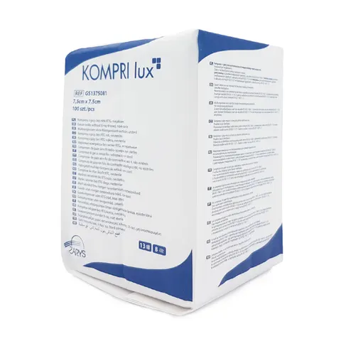 KOMPRI LUX KOMPRESY Z GAZY 7,5X7,5 cm - 100 szt.