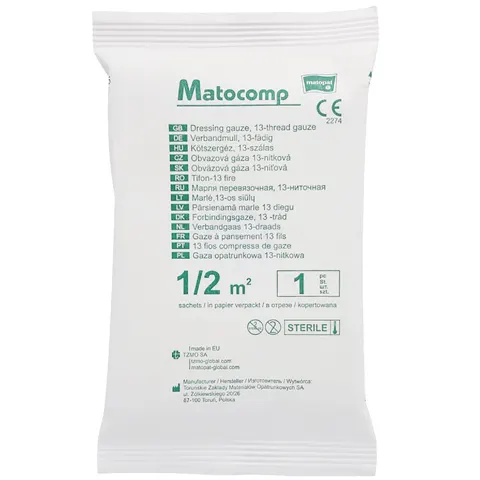 Gaza opatrunkowa jałowa Matocomp 1/2 m2 - 13 nitek